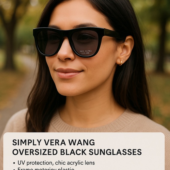 Simply Vera Wang Oversized Black Sunglasses – UV Protection, Chic Acrylic Lens - Picture 3 of 5
